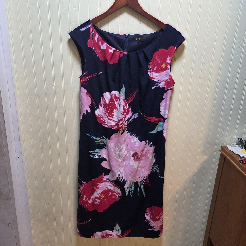 Ile‎ New York Dress Womens 10 Multicolor Floral Sleeveless Boat Neck Sheath Knee